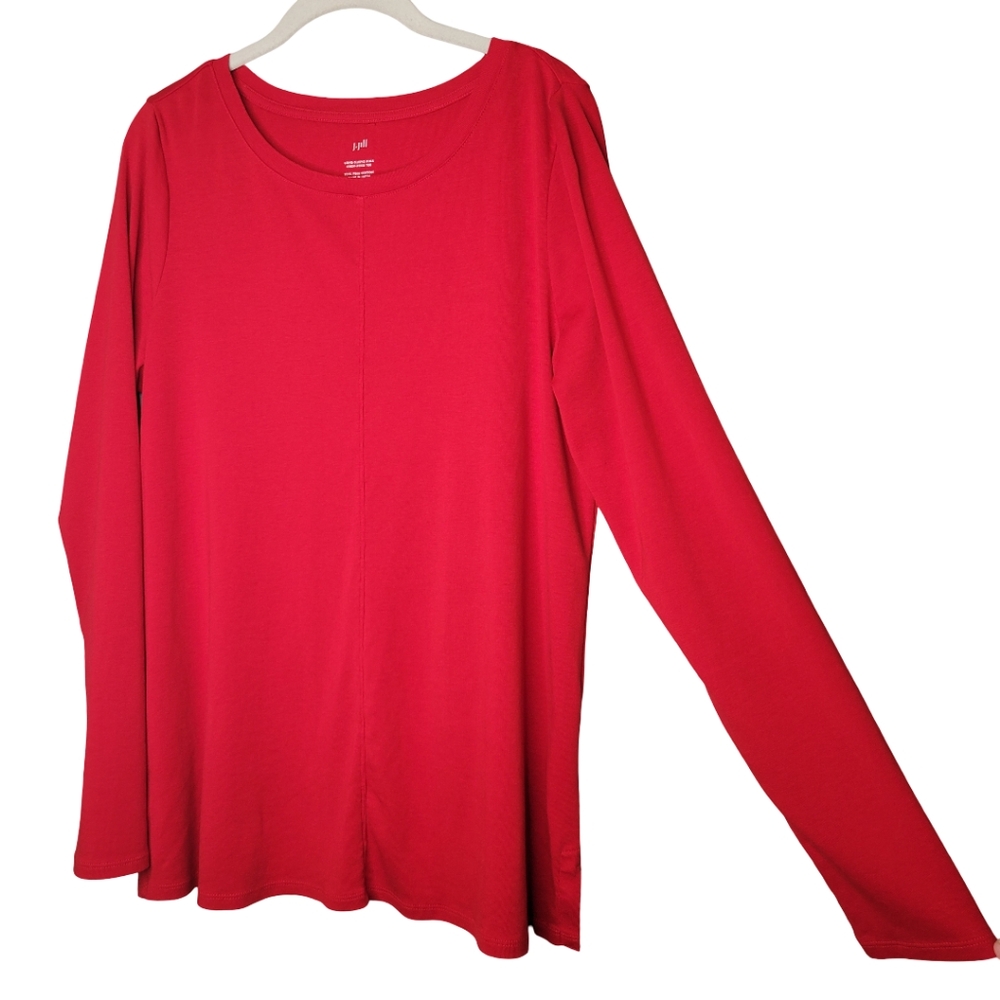 J Jill  Red T Shirt Womens Size L Tall Long Sleeve Pima Cotton Easy‎ Comfy Tee